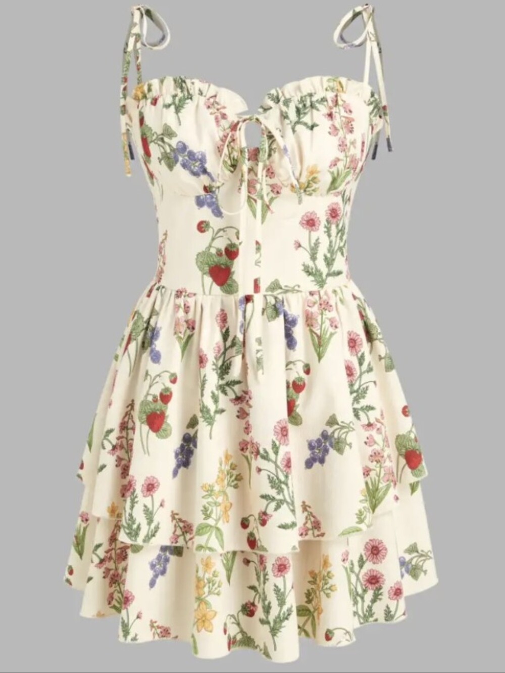 Cider Cream Floral Tie-Shoulder Tiered Dress